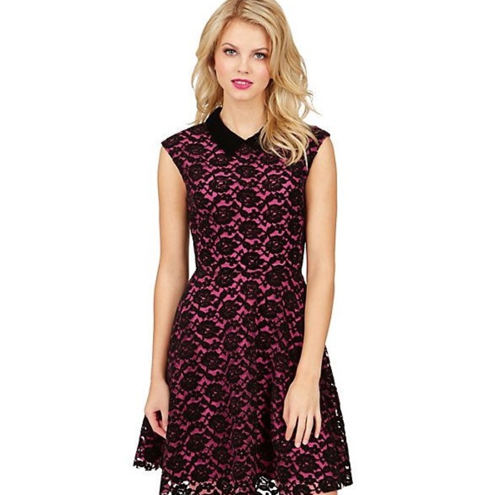 Betsey Johnson Black and Pink Lace Mini Dress